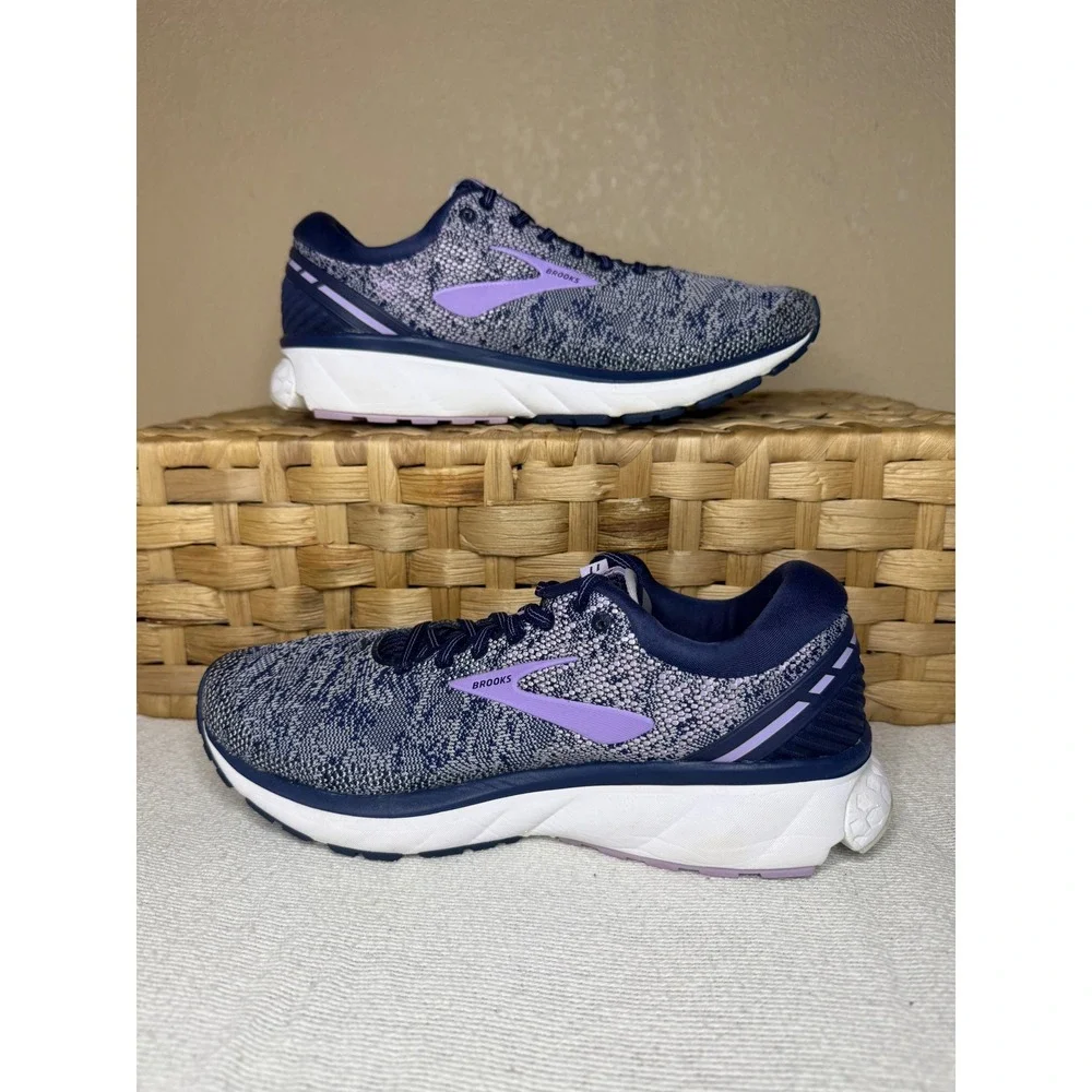 Brooks Ghost 11 Running Shoes Women 9.5 Navy Purple Knit Neutral Cushion 120277